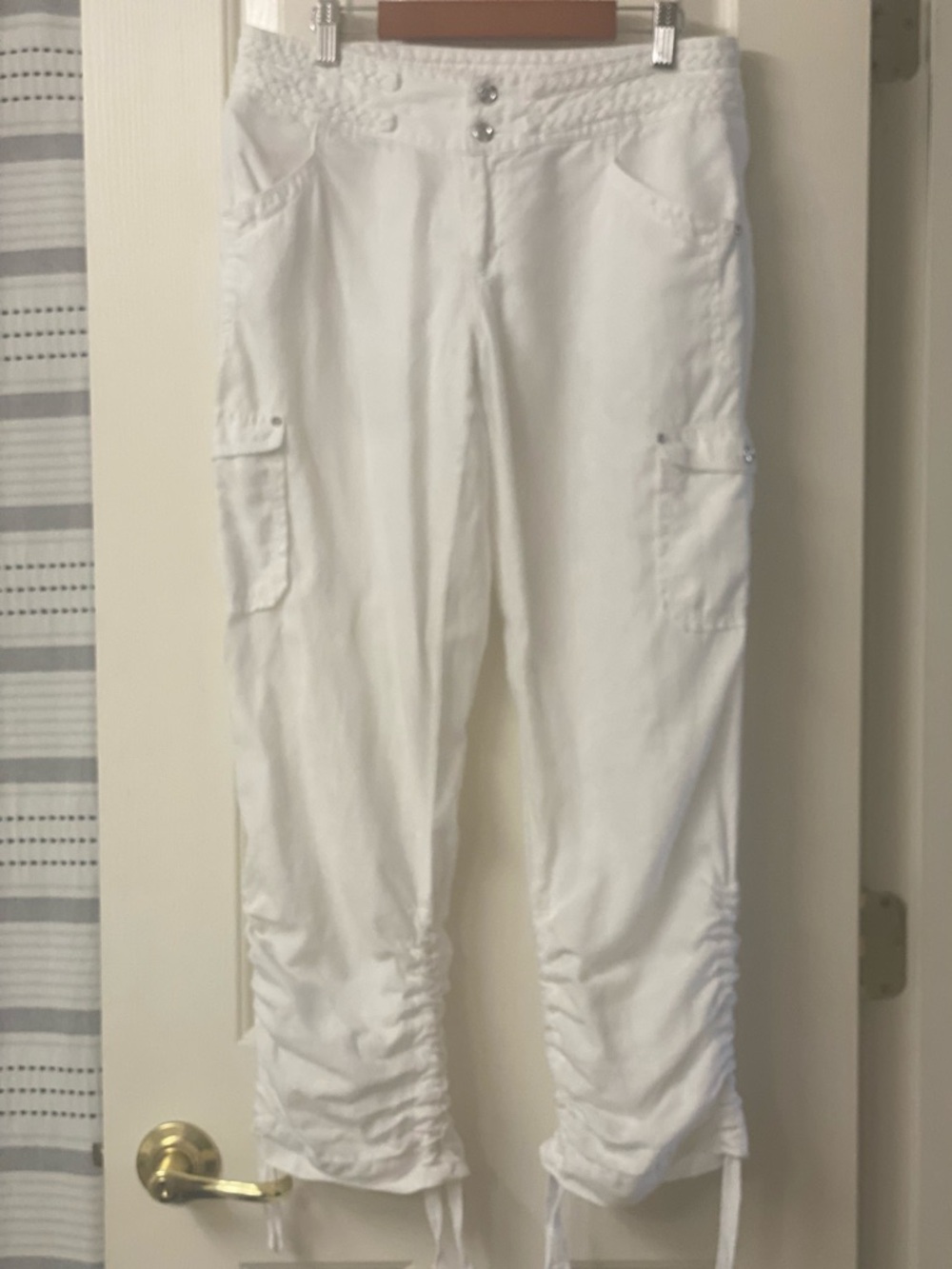 INC International Concepts Linen Cargo Crop Ruched Drawstring Capri Pant Size 8P